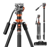 K&F Concept Trépied Vidéo 200cm avec Tête Fluide et Monopode | Compatible Arca Swiss, pour réflex DSLR, charge 5kg, Omni, noir/orange - O234A7+FH-03