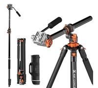 K&F CONCEPT Trépied Vidéo, 231cm Trépied Appareil Photo avec Tête Fluide Inclinaison à 90°/-90°, Horizontal à Colonne Centrale de Rotation à 360°, pour Caméra Vidéo,DSLR, Caméscope -T254A7
