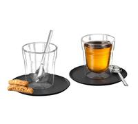 K-FEE Lot de 2 verres isothermes à double paroi de 260 ml avec 2 soucoupes et 2 cuillères à café, tasses à café, cappuccino, cacao, thé, en verre borosilicate, passe au lave-vaisselle