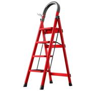 K IKIDO Escabeau pliable avec main courante, 4 marches - Antidérapant, facile à ranger - Marches larges - Convient pour la cuisine, la maison et la maison - Charge maximale : 150 kg (rouge, 4 marches)