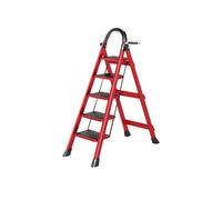 K IKIDO Escabeau pliable avec rampe, 5 marches - Antidérapant, Facile à ranger, Larges marches, Convient pour la cuisine, le ménage et le foyer, Capacité de charge jusqu'à 150 kg (Rouge, 5 marches)