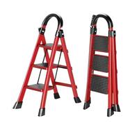 K IKIDO Escabeau pliant avec main courante, 3 marches - antidérapant, facile à ranger, marches larges, adapté pour la cuisine, le ménage et le foyer, capacité de charge jusqu'à 150 kg (Rouge, 3