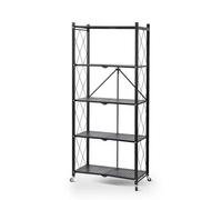 K IKIDO Étagère à 5 Niveaux 163 x 72 x 37cm,Bibliothèque, Étagère de Rangement, Pliable, Charge 100 kg, Roues Universelles, Noir