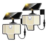 K KASONIC Lampes Extérieures Solaires à Capteur de Mouvement, 6500K LED Lumières de Sécurité, Illumination à Grand Angle de 270°, 2 Pack de Projecteurs Solaires Étanches IP65 avec Fil de 5M