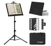 K KASONIC Pupitre de Musique Pliable 2-en-1 Trépied pour Concerts, Noir | Trépied Métal, Hauteur 77-140cm, Inclut Sac, 40-Poches Porte-Partitions & Pince, Pour Orchestre, Chorale, Groupe, Maison