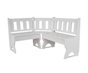 k koma Banc d'angle en pin massif, 120 x 140 cm, blanc | Avec étagère sous le siège. Le banc d'angle peut être installé dans les deux sens. À monter soi-même. Hauteur de l'assise :