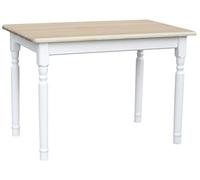 k koma Table à manger 120 x 70 cm en pin massif avec plateau laqué, pieds de table blancs, style maison de campagne