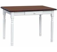k koma Table à manger en pin massif blanc, avec tiroir, plateau de table de couleur noyer (70 x 120 cm)