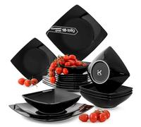 k. konsimo. Service de table 6 personnes - EPIRI Assiette Set Modern 18 pièces - Service de table - Service & vaisselle - Service Set pour la famille - Vaisselle Noir brillant - Plates - Noir brillant
