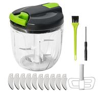 K Kwokker Hachoir manuel 900 ml pour robot de cuisine manuel avec 10 lames tranchantes en acier inoxydable 420, hachoir à légumes, coupe-oignons, broyeur à dégivrage avec brosse et tournevis
