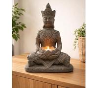 K&L Wall Art Figurine de Bouddha - Aspect pierre - Statue de Bouddha assise Feng Shui - Décoration pour rebord de fenêtre - En pierre artificielle (avec bougie chauffe-plat, 41 x 30 x 45 cm)