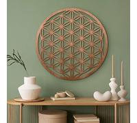 K&L Wall Art Fleur de vie Tableau en bois Décoration murale en bois Feng Shui Décoration géométrique moderne (placage d'acajou Ø 40 cm)