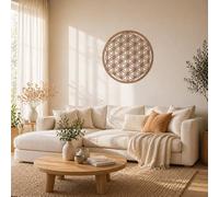 K&L Wall Art Fleur de vie Tableau mural en bois Décoration murale pour salon Feng Shui Géométrique moderne Placage acajou Diamètre 70 cm