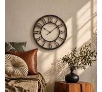 K&L Wall Art Grande horloge murale vintage de 50 cm - Style maison de campagne industrielle - Aspect bois et métal - Sans bruit de tic-tac - Horloge silencieuse