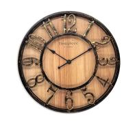 K&L Wall Art Grande horloge murale vintage industrielle - Aspect bois et métal - Sans bruit de tic-tac - Marron - Diamètre : 30 cm