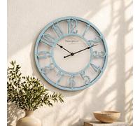 K&L Wall Art grande horloge murale vintage industrielle Style maison de campagne en bois et métal sans bruit de tic-tac (Shabby Chic Bleu, Ø 30cm)