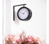 K&L Wall Art Horloge de Gare Noire et Blanche Horloge Murale Vintage sans Bruits de Tic-Tac Horloge en Métal Double Face Horloge à Quartz (Look Steampunk, 28 cm)