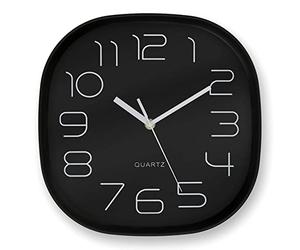 K&L Wall Art Horloge murale rétro noire durable - Mouvement à quartz sans tic-tac - Horloge analogique silencieuse - Décoration murale moderne - Diamètre : 28 cm - Grand carré