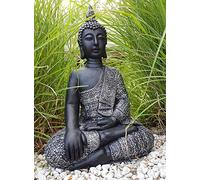 K&L Wall Art Statue de Bouddha Assise en béton/Pierre Artificielle Fonction de Feng Shui pour Le Jardin 45 cm de Hauteur Argent Noire Grise