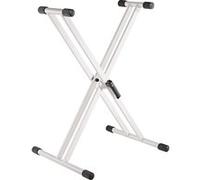 K&M Pied de clavier Rick 20 18993 – Pied en X acier, levier de serrage, patins caoutchouc – Blanc