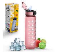 K-MART Bouteille d'eau de sport avec paille et marquage de temps, capacité de 947,2 g, bouteille motivante et respectueuse de l'environnement, sans BPA pour la course, la gym, le yoga, l'extérieur et