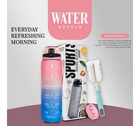 K-MART Bouteille d'eau de sport de 1 L avec marqueur de temps motivant, passe au lave-vaisselle, anti-fuite, sans BPA, non toxique pour la course, le cyclisme, la gym, l'école et le bureau (rose bleu)