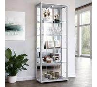 K-Möbel Vitrine en verre avec miroir, serrure et LED (176x67x33 cm) étagère...