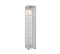 K-Möbel vitrine en verre debout en aluminium / argent (176x37x33 cm) avec 4 étagères en verre réglables en hauteur, miroir & LED - vitrine debout