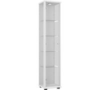 K-Möbel Vitrine en verre debout en blanc (176x37x33 cm) avec 4 étagères en verre réglables en hauteur & LED -Armoire - Vitrine de collectionneur