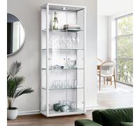 K-Möbel Vitrine en verre debout en blanc (176x67x33 cm) avec 4 étagères en verre réglables en hauteur & LED - Vitrine debout Vitrine de collectionneur
