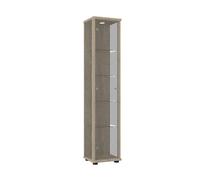 K-Möbel Vitrine en verre debout en chêne Sonoma (176x37x33 cm) avec 4 étagères en verre réglables en hauteur & LED - Vitrine de collectionneur