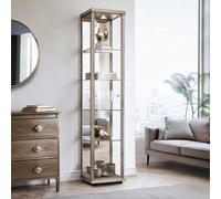 K-Möbel Vitrine en verre debout en chêne Sonoma (176x37x33cm) avec 4 étagères en verre réglables en hauteur, miroir, serrure & LED - Vitrine debout