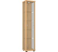 K-Möbel Vitrine en verre debout en hêtre (176x37x33 cm) avec 4 étagères en verre réglables en hauteur & LED - Vitrine de collectionneur