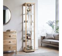 K-Möbel Vitrine en verre debout en hêtre (176x37x33cm) avec 4 étagères en verre réglables en hauteur, miroir, serrure & LED - Vitrine debout - Armoire vitrine