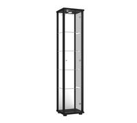 K-Möbel Vitrine en verre debout en noir (176x37x33cm) avec 4 étagères en verre réglables en hauteur, miroir, serrure & LED - Vitrine debout