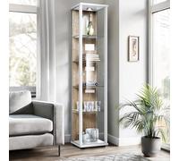 K-Möbel Vitrine en Verre pour Collection (176x37x33cm) - Fabriqué en Allemagne - Armoires vitrées de présentation Blanc/Chêne Sonoma avec 4 étagères en Verre réglables & LED