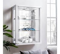 K-Möbel Vitrine Murale pour Collection (80x60x25cm) - Fabriqué en Allemagne - Petite Etagere Vitrine en Verre Suspendue avec 2 étagères réglables en Verre trempé (ESG), Miroir & LED in Blanc