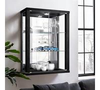 K-Möbel Vitrine Murale pour Collection (80x60x25cm) - Fabriqué en Allemagne - Petite Etagere Vitrine en Verre Suspendue avec 2 étagères réglables en Verre trempé (ESG), Miroir & LED in Noir