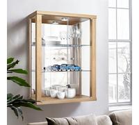 K-Möbel Vitrine Murale pour Collection (80x60x25cm) - Fabriqué en Allemagne - Petite Etagere Vitrine en Verre Suspendue avec 2 étagères réglables en Verre trempé (ESG), Miroir & LED in Hêtre