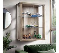 K-Möbel Vitrine Murale Verre (80x60x25cm) - Fabriqué en Allemagne - Petite Vitrine en Verre Suspendue avec 2 étagères réglables en Verre trempé (ESG) in Chêne Sonoma armoires vitrées de présentation