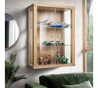K-Möbel Vitrine Murale Verre (80x60x25cm) - Fabriqué en Allemagne - Petite Vitrine en Verre Suspendue avec 2 étagères réglables en Verre trempé (ESG) in Hêtre - armoires vitrées de présentation
