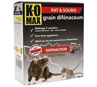 K-OMAX - Raticide Souricide - Grain Difénacoum - Contre les Rats & Souris - Grenier & Charpente - Mélange 3 céréales - Forte apétence - Prêt à l'emploi - Action rapide et radicale - 150 g