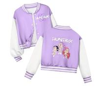 K pop D-Demon H-Hunters Veste Kpops H-Huntrix Enfants et Adolescents Veste Varsity Style Baseball, Y2K Style Streetwear avec Motif Anime, Blouson Aviateur pour Garçon & Fille