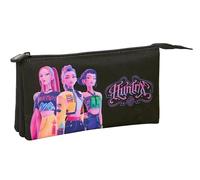 K-Pop Demon Hunters - Trousse Triple Noire, idéale pour Les Enfants d'âge Scolaire, Confortable et Polyvalente, qualité et résistance, 22 x 3 x 12 cm