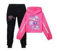K-Pop emons unters Huntri/X Survêtement Fille Tenue Ensemble 2 Pièces Vintage Y2K Hoodie Pantalon et Haut Sweats à Capuche Jogging Vêtements Imprimés Sportswear 2025(Rose vif, 12-13 ans)