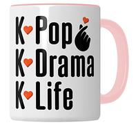 K-Pop - Tasse à café - Idée cadeau - Tasse à café - Humour - Cadeau pour les fans de Kpop coréen - Blanc et rose
