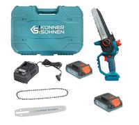 K&S Könner&Söhnen KS MCS20V-8 CASE PLUS Mini tronçonneuse sans fil avec rail de 8″ et vitesse de chaîne de 8 m/s, chargeur de batterie 20 V, 2 rails et 2 chaînes de 8″. Batterie KS 20V2-1 en cadeau