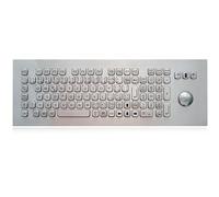 K-TEK-A420-MTB-KP-FN-DWP Clavier en acier inoxydable avec boule de commande, clavier industriel IP65 anti-vandalisme, montage sur panneau supérieur, 104 touches avec pavé numérique et rangée de