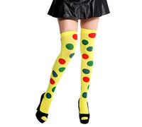 K0817 Bas Dame Genoux Halloween Carnaval Clown Points Jaunes colorés Polka Dots