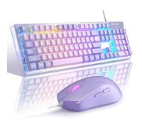 K1 Clavier et souris de jeu, clavier filaire rétroéclairé à DEL RVB avec 104 touches pour PC/ordinateur portable (violet)